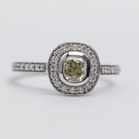 Elegant 18K White Gold Natural Yellow Diamond Halo Ring