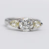 Beautiful Platinum Diamond Trilogy Ring With Natural Yellow Side Stones
