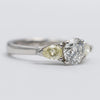 Beautiful Platinum Diamond Trilogy Ring With Natural Yellow Side Stones