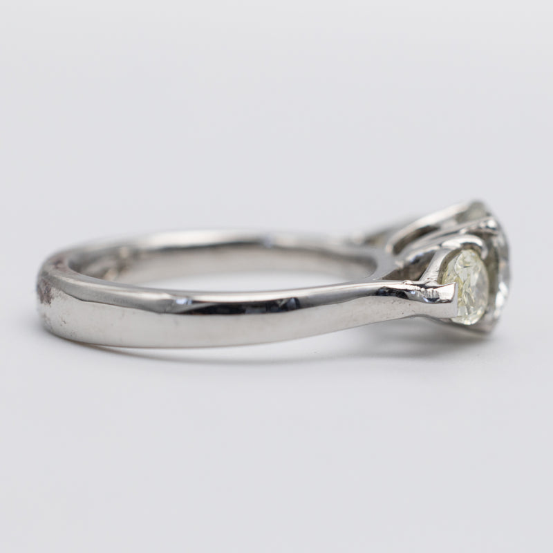 Beautiful Platinum Diamond Trilogy Ring With Natural Yellow Side Stones