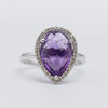 Stunning 18K White Gold Pear Shaped Amethyst And Diamond Ring