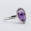 Stunning 18K White Gold Pear Shaped Amethyst And Diamond Ring