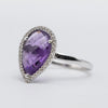 Stunning 18K White Gold Pear Shaped Amethyst And Diamond Ring