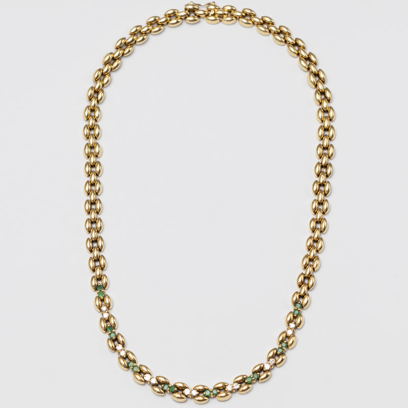 Stunning 18K Yellow Gold Emerald & Diamond Necklace