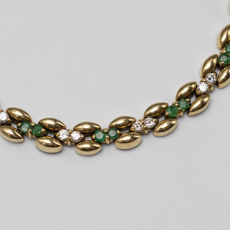 Stunning 18K Yellow Gold Emerald & Diamond Necklace