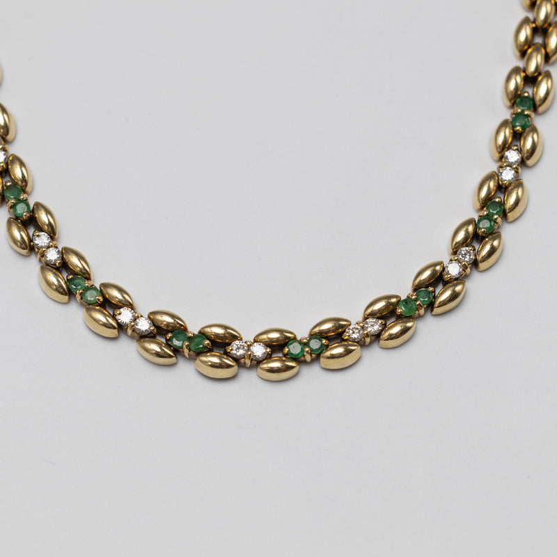 Stunning 18K Yellow Gold Emerald & Diamond Necklace