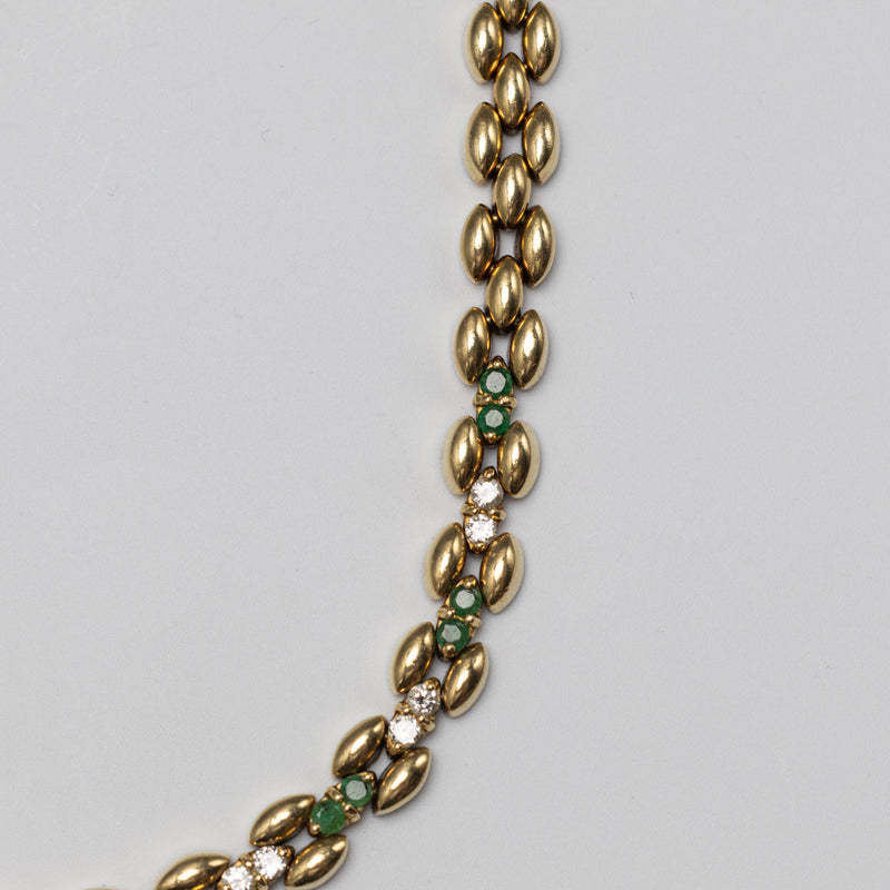 Stunning 18K Yellow Gold Emerald & Diamond Necklace