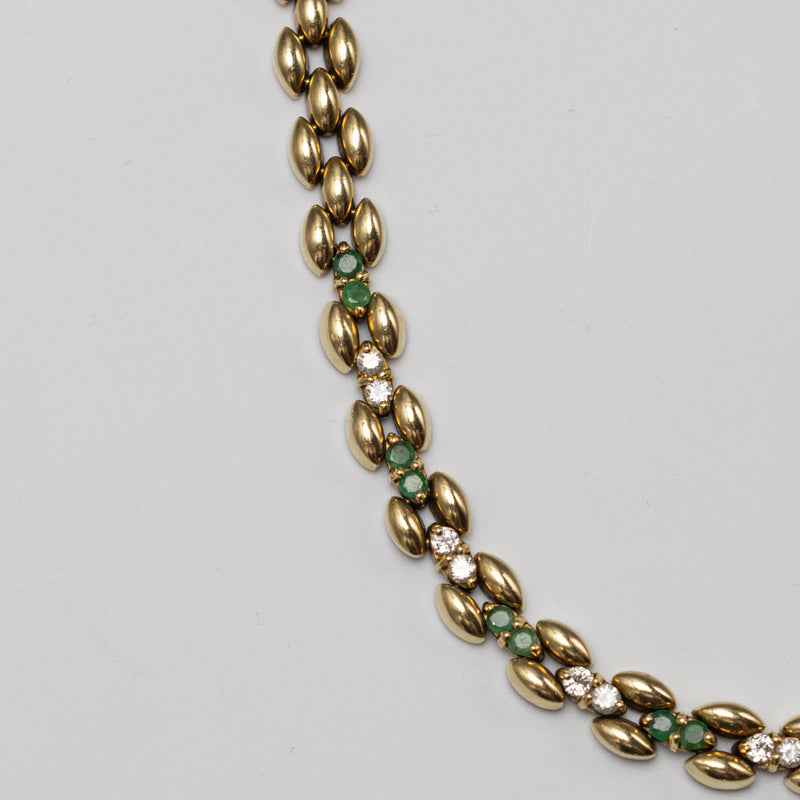 Stunning 18K Yellow Gold Emerald & Diamond Necklace