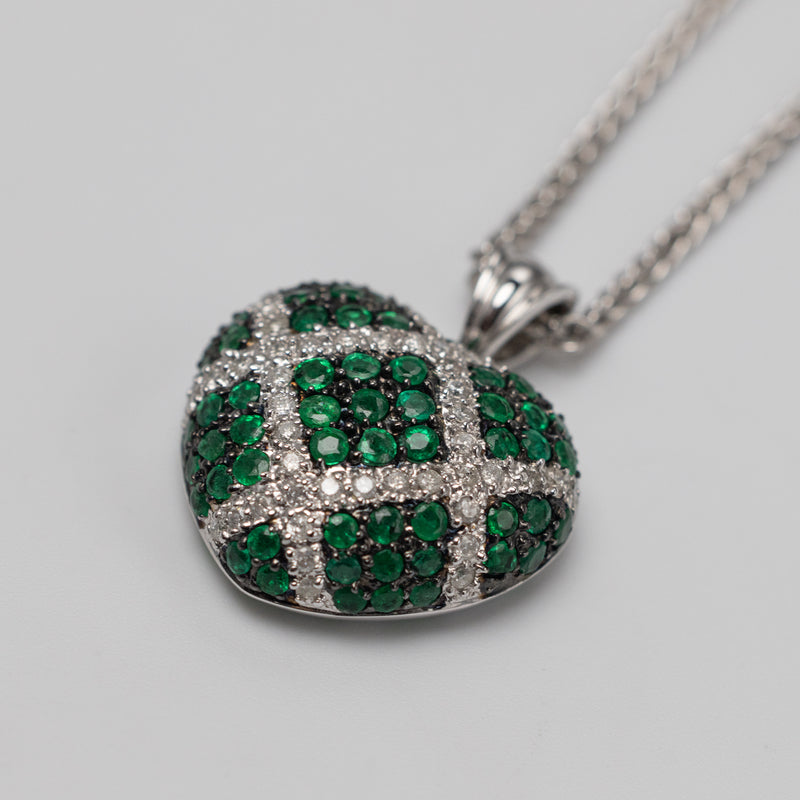 18K Gold Diamond And Emerald Heart Pendant