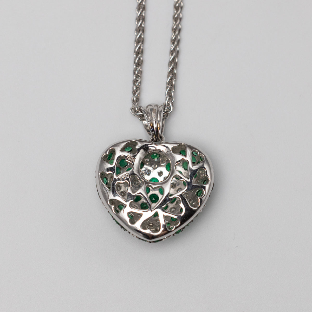 18K Gold Diamond And Emerald Heart Pendant