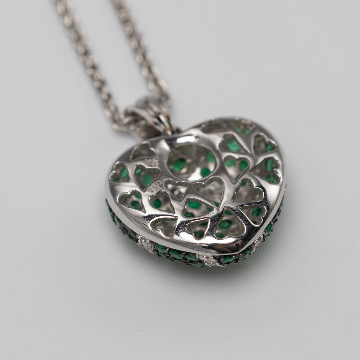 18K Gold Diamond And Emerald Heart Pendant