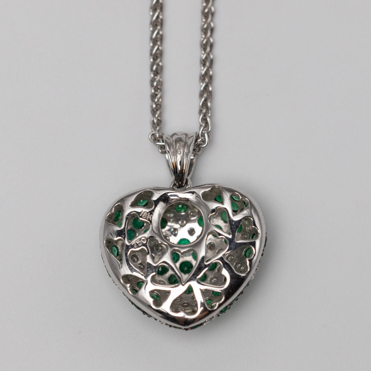 18K Gold Diamond And Emerald Heart Pendant