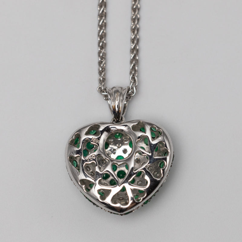 18K Gold Diamond And Emerald Heart Pendant