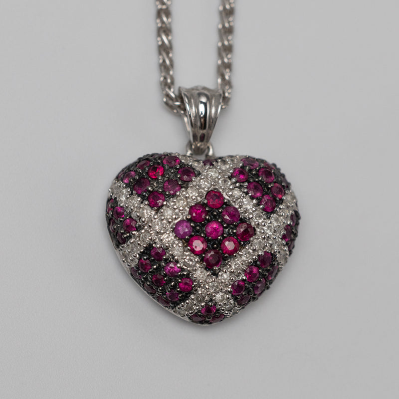 18K Gold Diamond And Ruby Heart Pendant