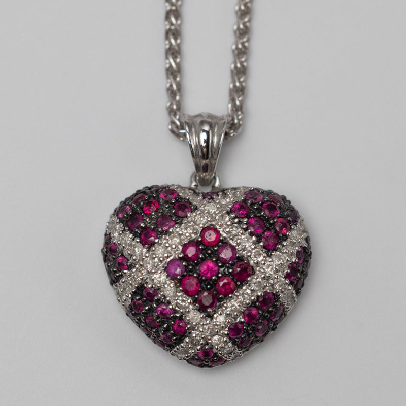 18K Gold Diamond And Ruby Heart Pendant