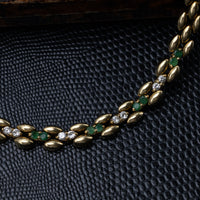 Stunning 18K Yellow Gold Emerald & Diamond Necklace