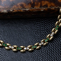 Stunning 18K Yellow Gold Emerald & Diamond Necklace