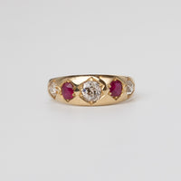 Antique Gypsy Set Mine-Cut And Ruby Ring