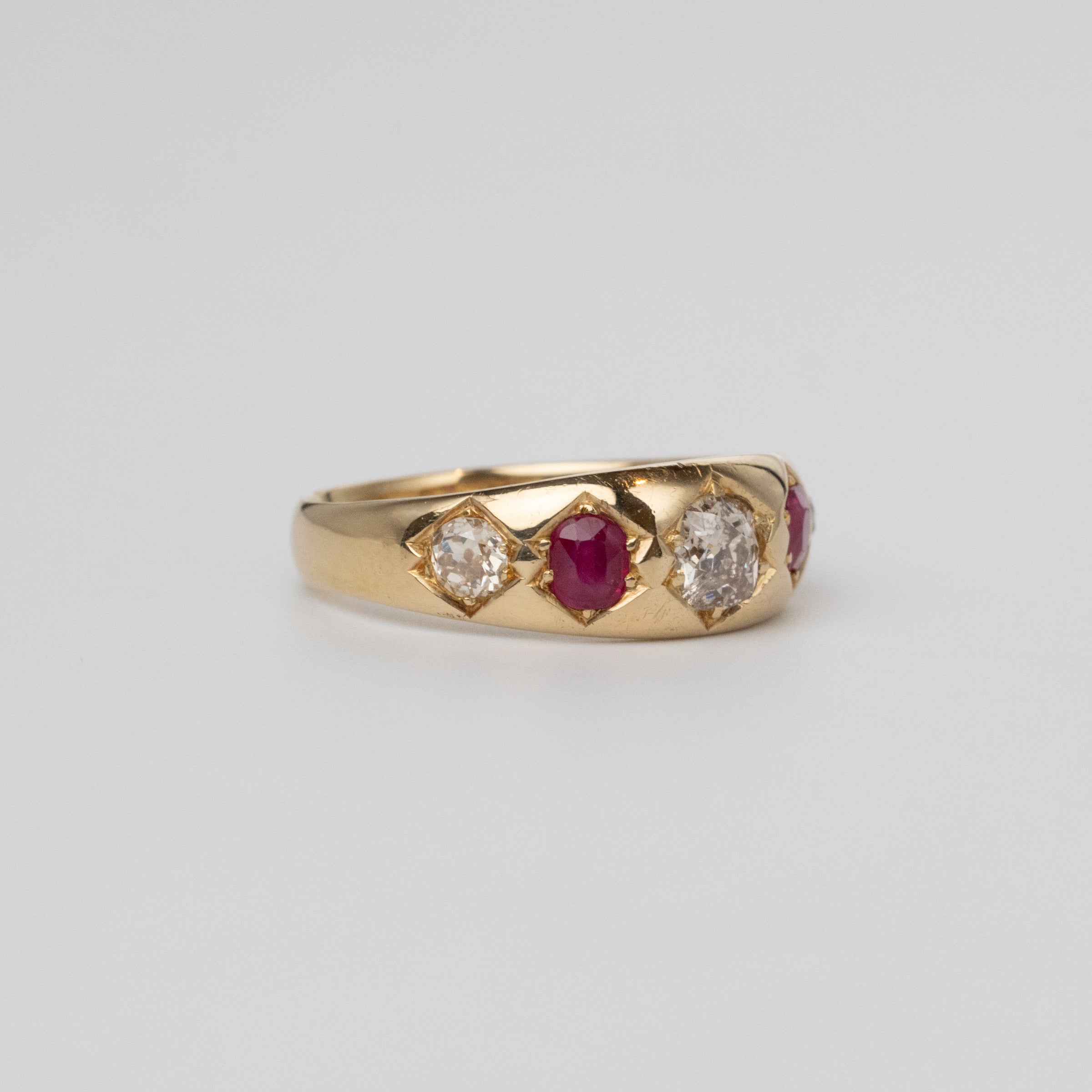 Antique Gypsy Set Mine-Cut And Ruby Ring