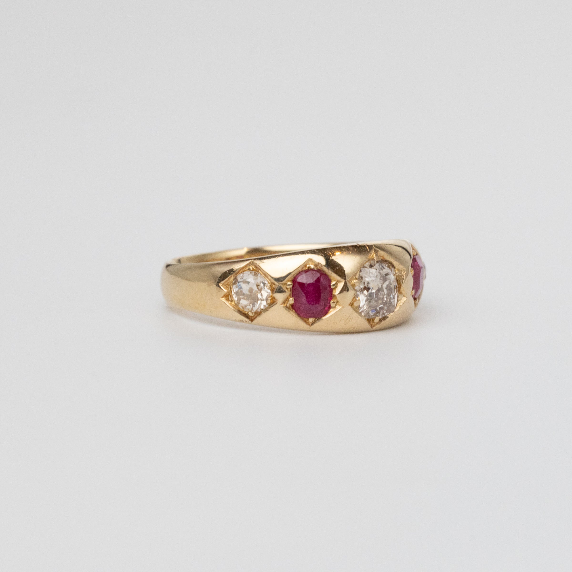 Antique Gypsy Set Mine-Cut And Ruby Ring