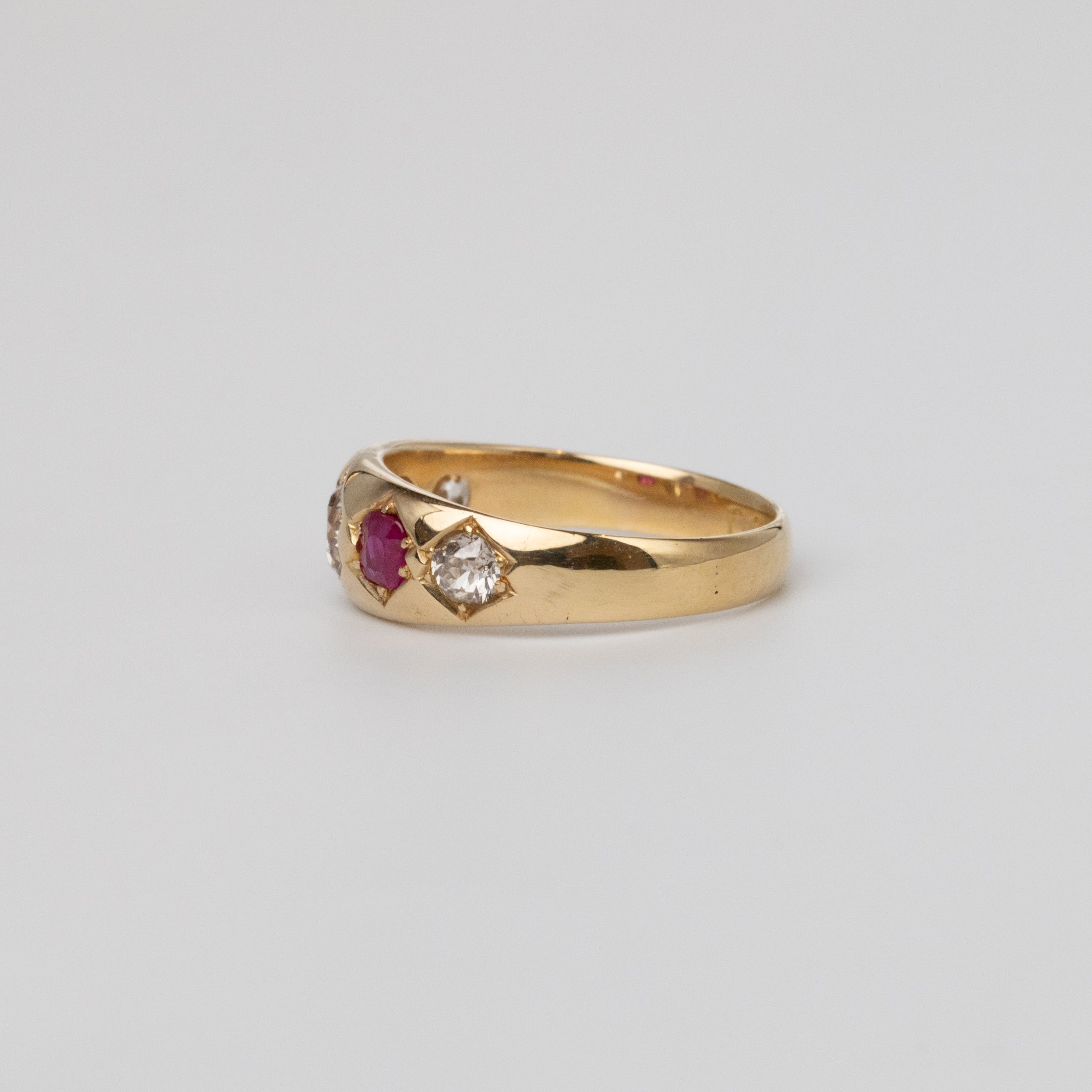 Antique Gypsy Set Mine-Cut And Ruby Ring
