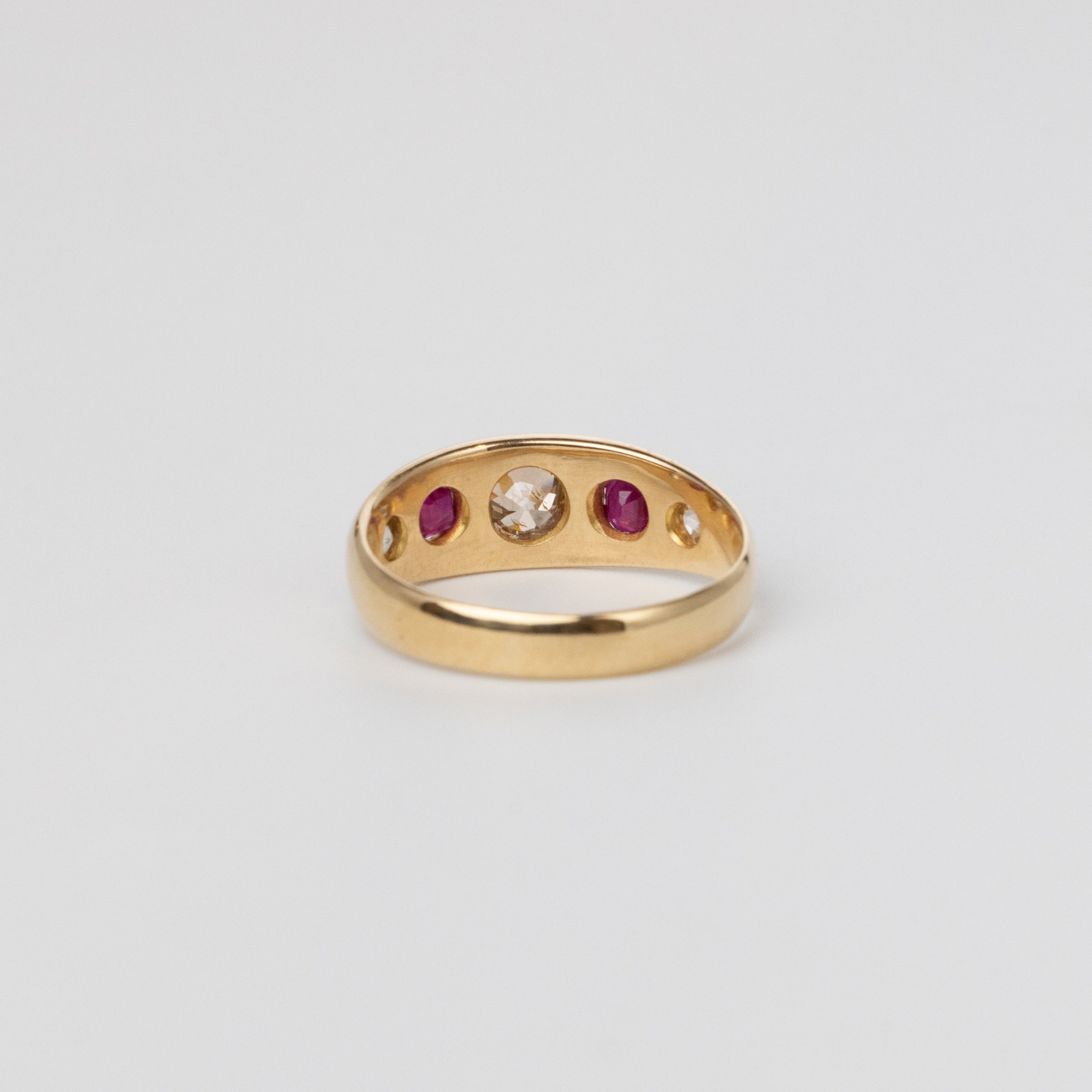 Antique Gypsy Set Mine-Cut And Ruby Ring