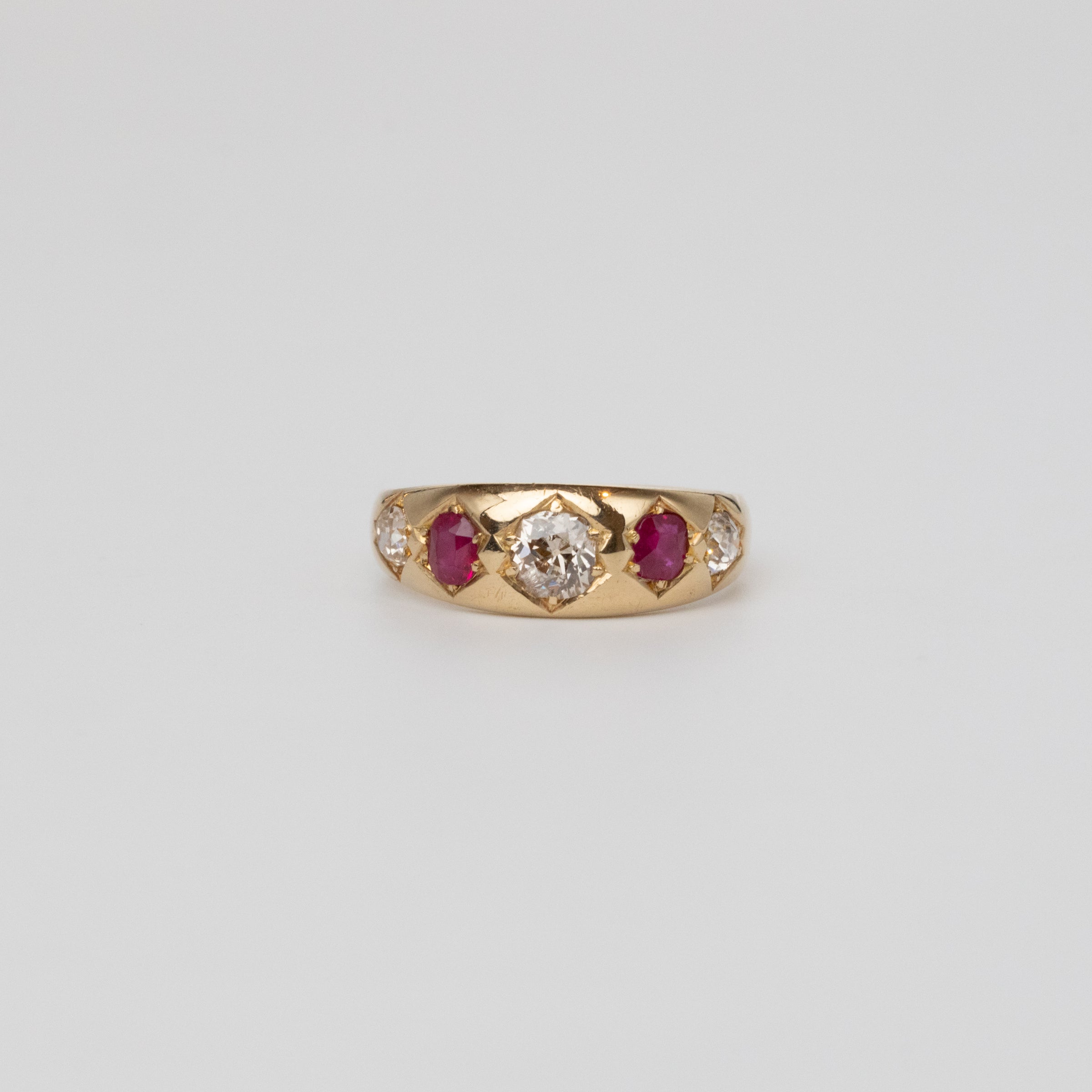 Antique Gypsy Set Mine-Cut And Ruby Ring