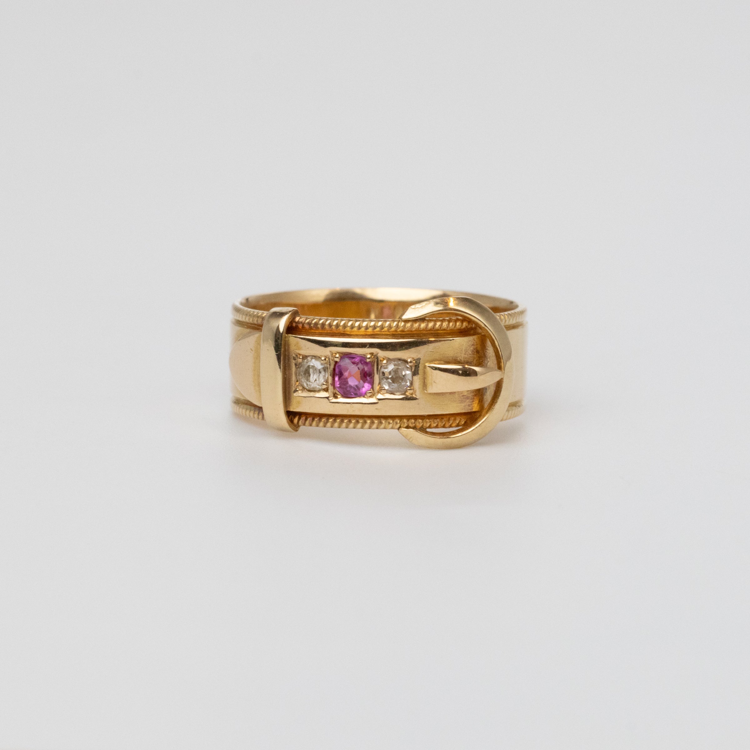 Pink Ruby And Diamond Buckle Ring