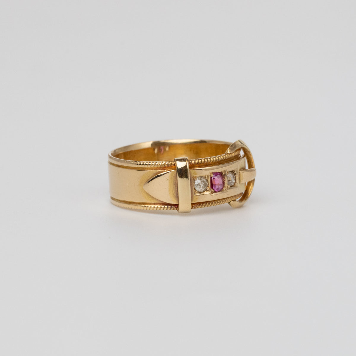 Pink Ruby And Diamond Buckle Ring