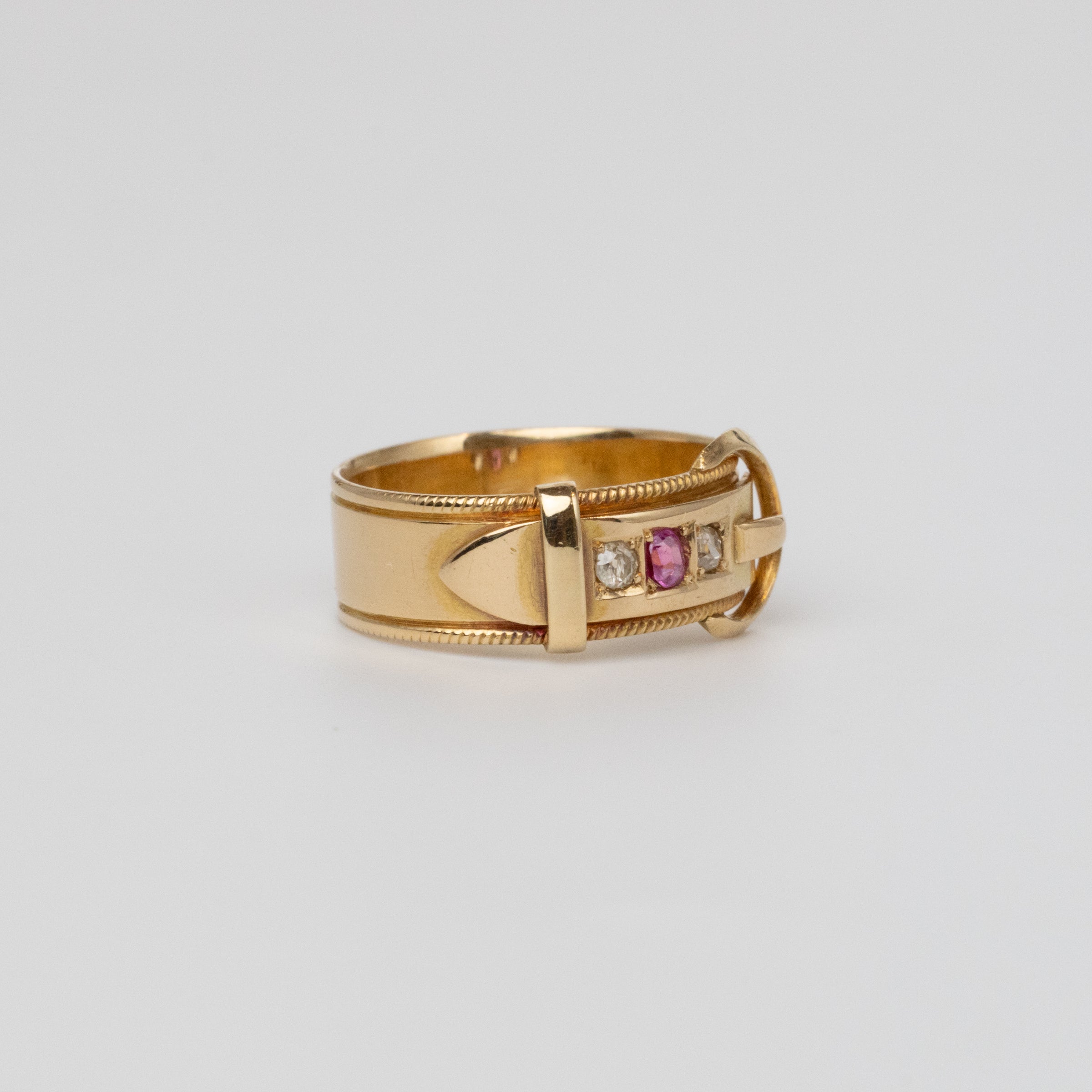 Pink Ruby And Diamond Buckle Ring