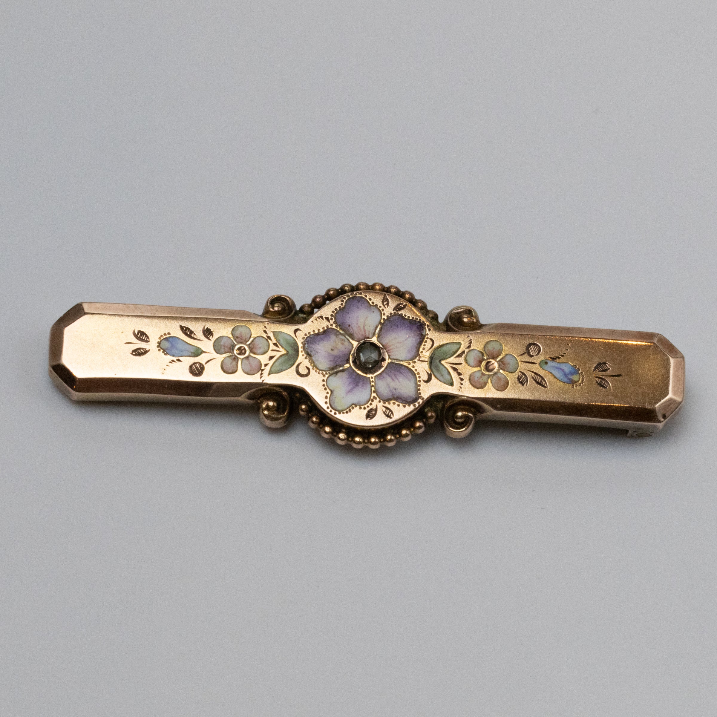 Antique Floral Enamel Brooch