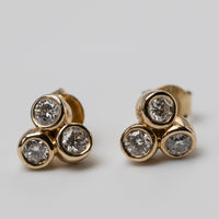 9K Trilogy Diamond Bezel Set Studs 0.60ct GSI