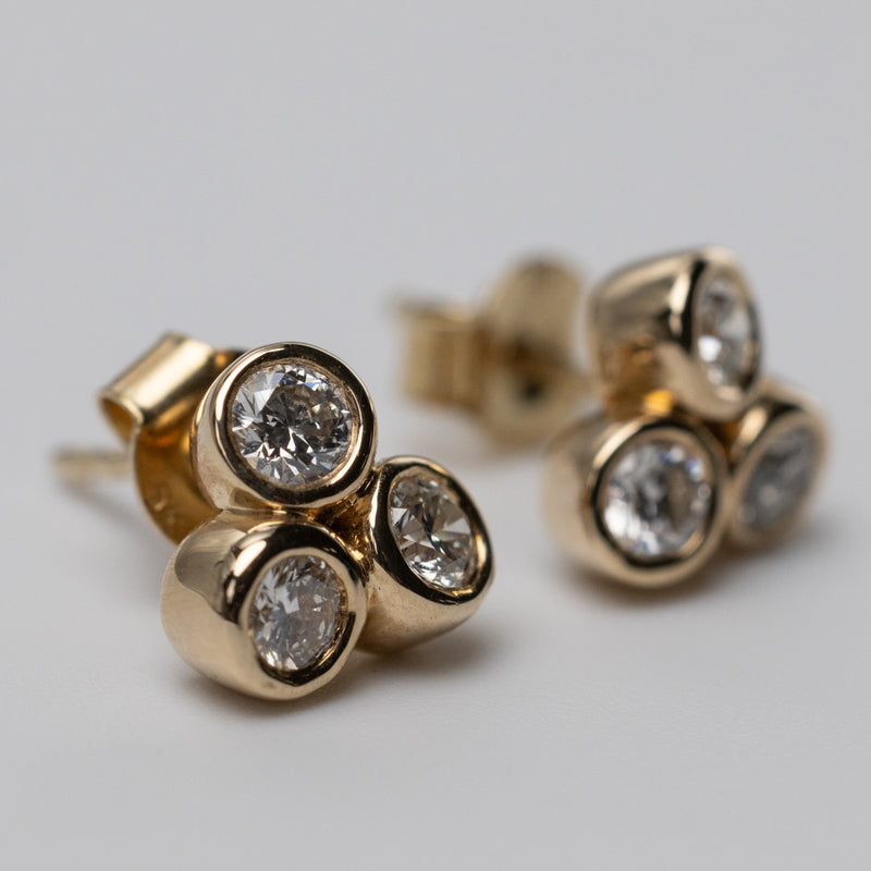 9K Trilogy Diamond Bezel Set Studs 0.60ct GSI