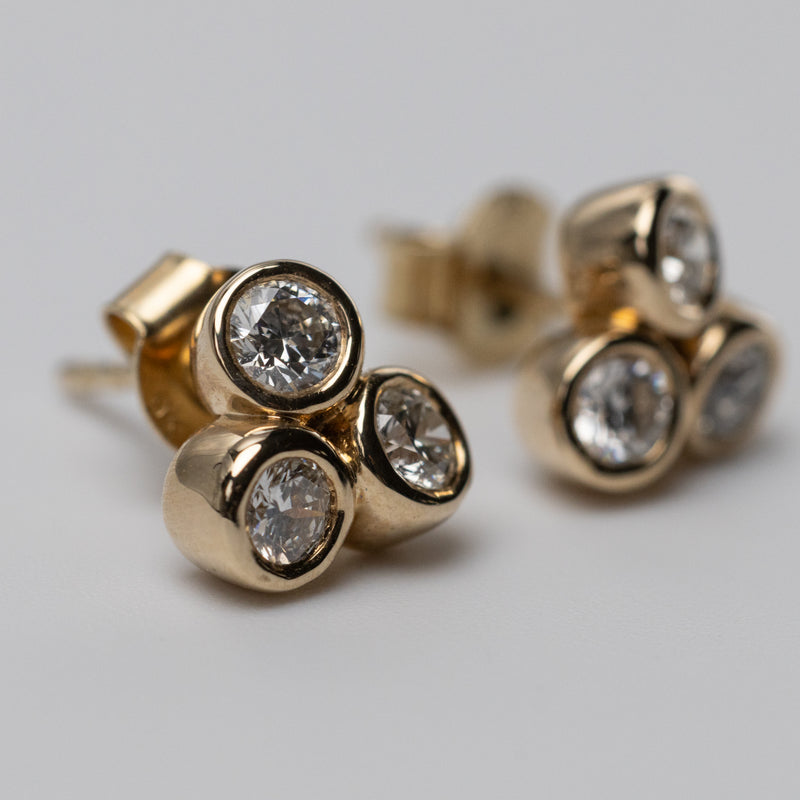9K Trilogy Diamond Bezel Set Studs 0.60ct GSI