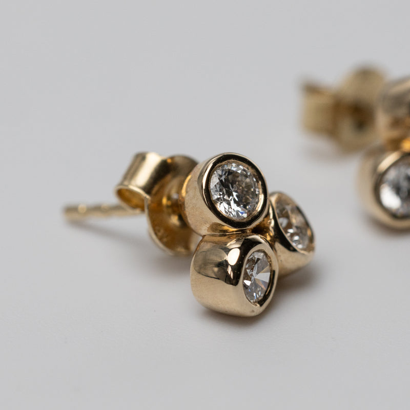 9K Trilogy Diamond Bezel Set Studs 0.60ct GSI