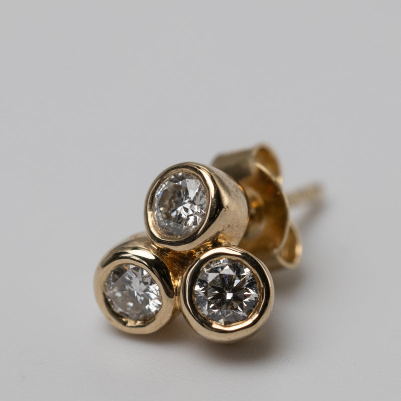 9K Trilogy Diamond Bezel Set Studs 0.60ct GSI