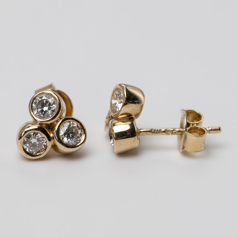 9K Trilogy Diamond Bezel Set Studs 0.60ct GSI
