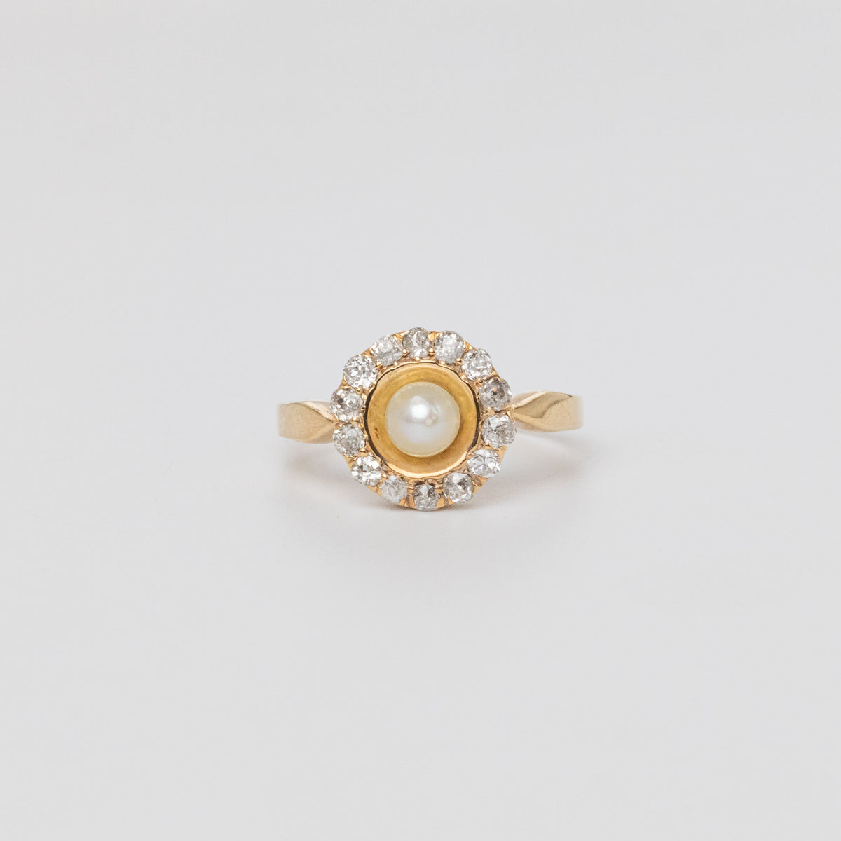 Pearl And Old-Cut Diamond Halo Ring