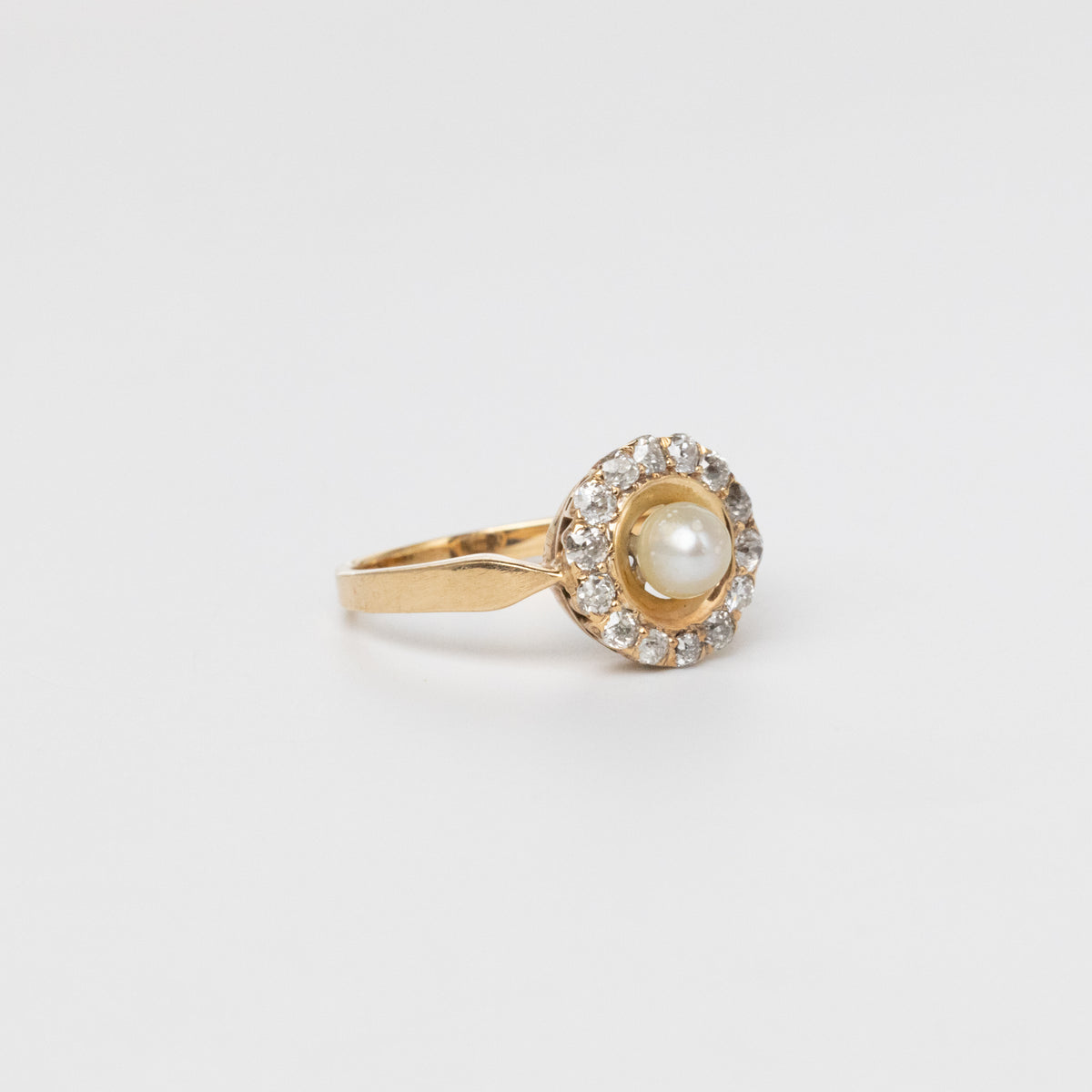 Pearl And Old-Cut Diamond Halo Ring
