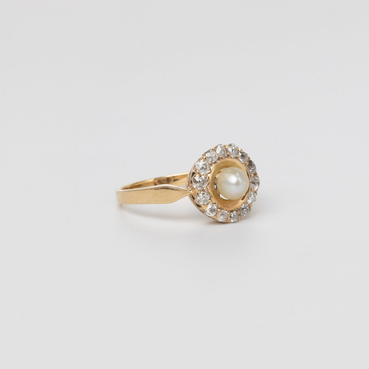 Pearl And Old-Cut Diamond Halo Ring