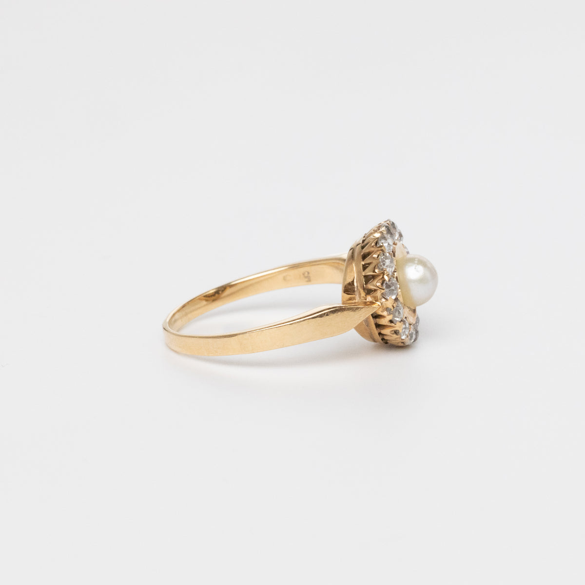 Pearl And Old-Cut Diamond Halo Ring