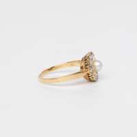 Pearl And Old-Cut Diamond Halo Ring