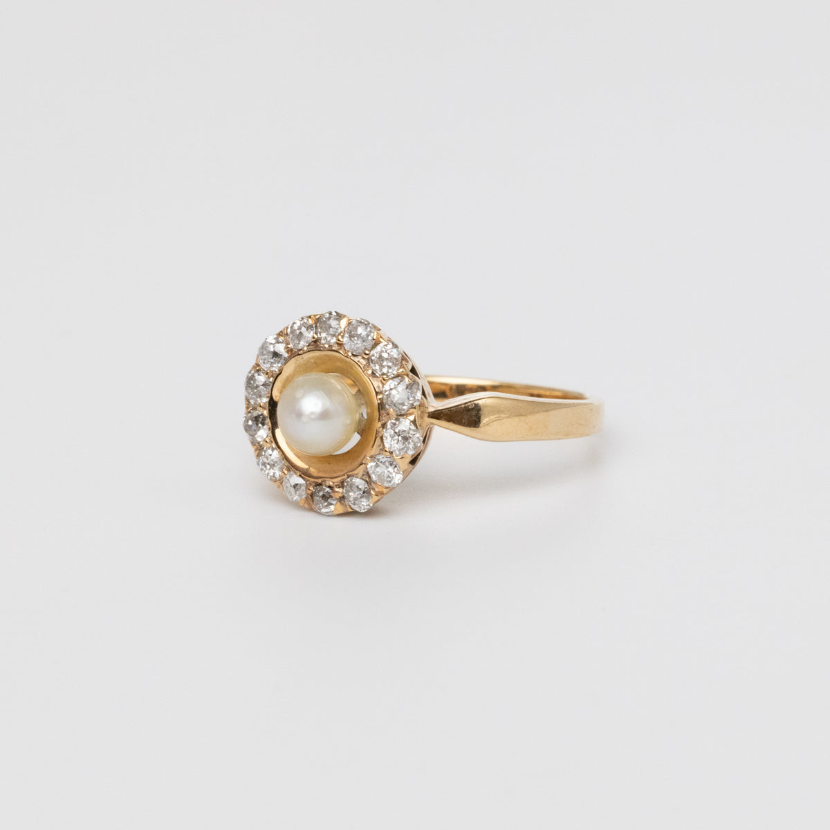 Pearl And Old-Cut Diamond Halo Ring