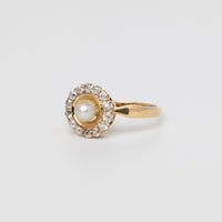 Pearl And Old-Cut Diamond Halo Ring