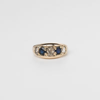Chunky Mine-Cut Sappphire And Diamond Ring