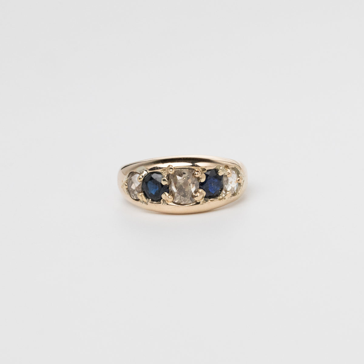 Chunky Mine-Cut Sappphire And Diamond Ring