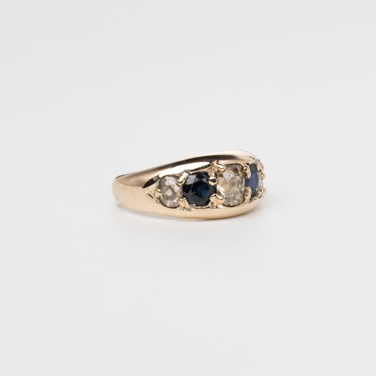 Chunky Mine-Cut Sappphire And Diamond Ring