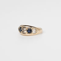 Chunky Mine-Cut Sappphire And Diamond Ring