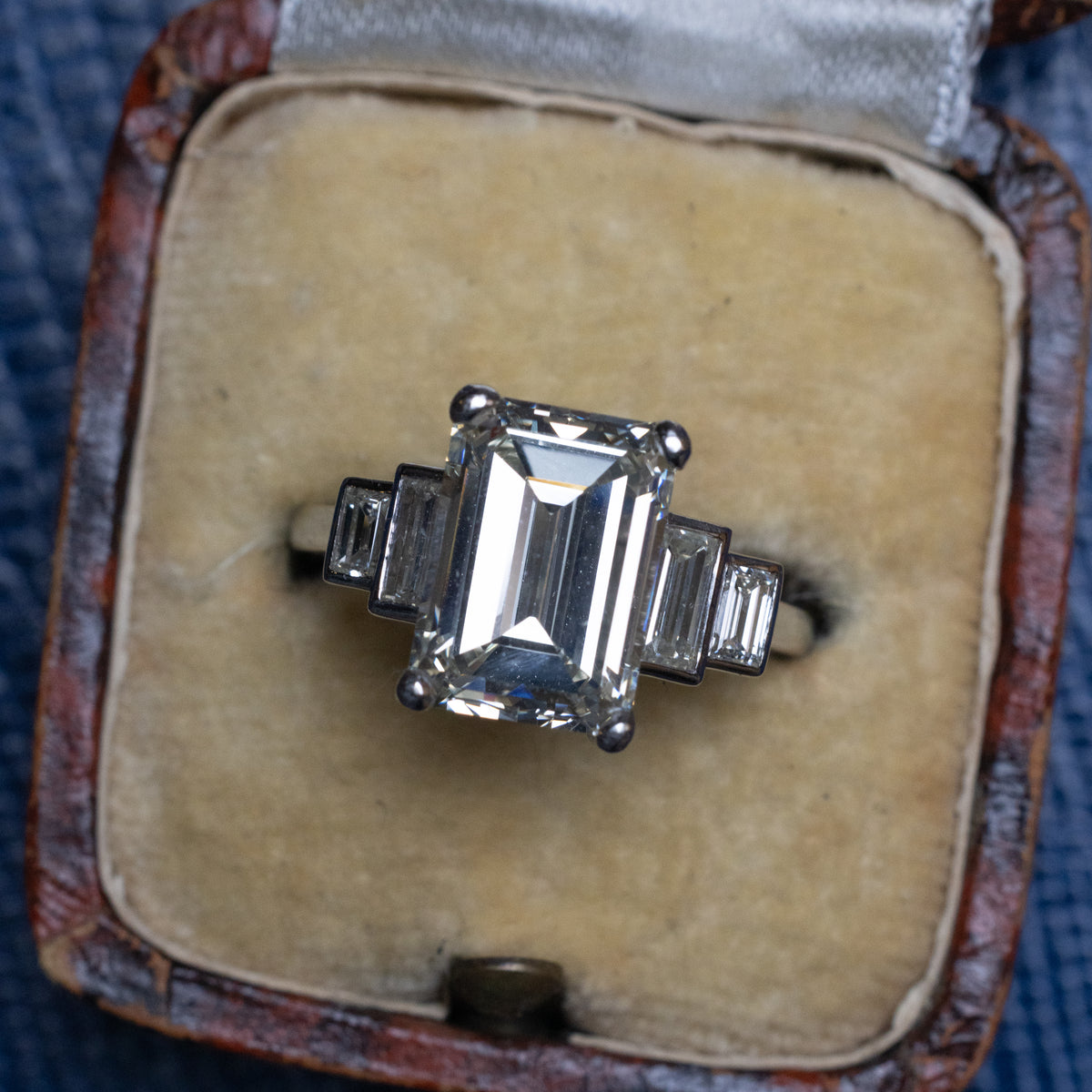 Art Deco GIA Certified 3.7 Carat Emerald Cut Diamond Engagement Ring