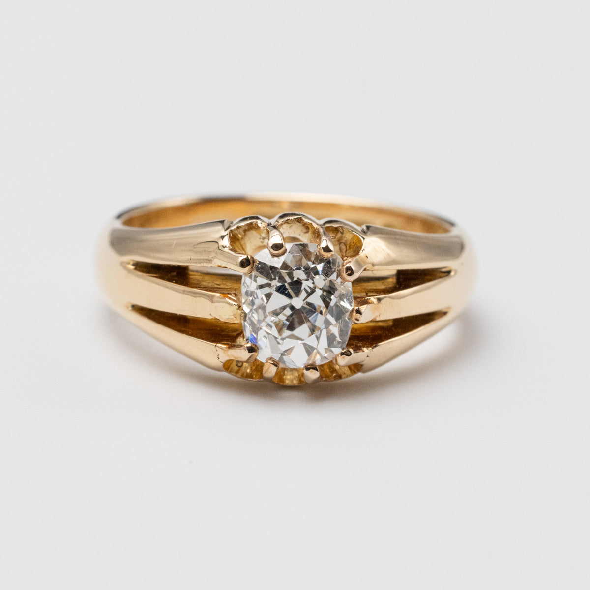 1.41 Carat Old Mine Cut Diamond 18K Gold Signet Ring